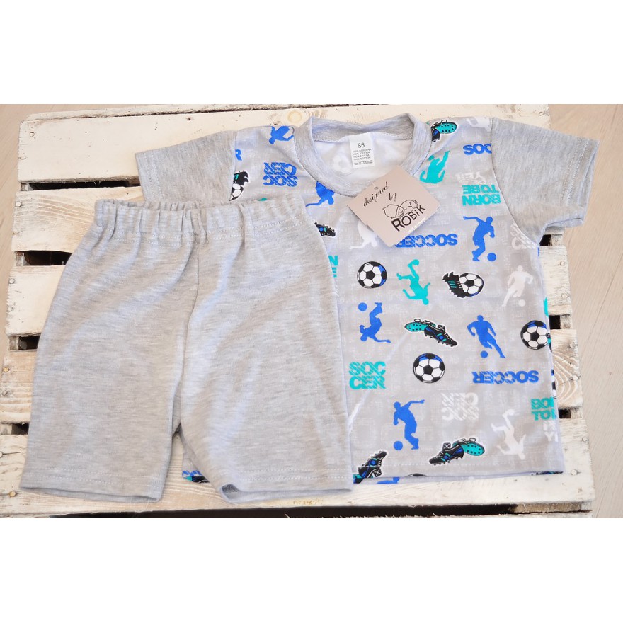 Szara PIŻAMA SOCCER piżamka krótki rękaw