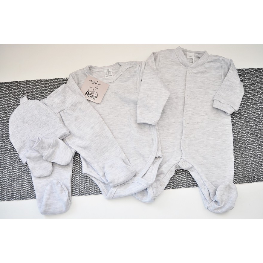 Szara WYPRAWKA dla noworodka do szpitala 5 części