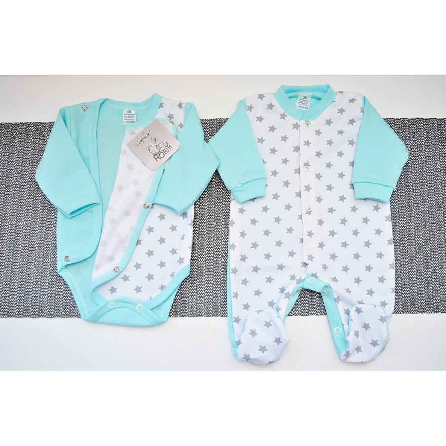 WYPRAWKA dla noworodka do szpitala 5 części miętowa w gwiazdki wzór 157M