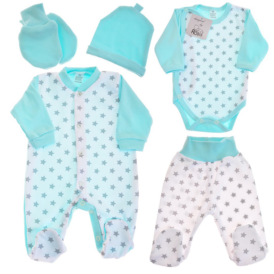 WYPRAWKA dla noworodka do szpitala 5 części miętowa w gwiazdki wzór 157M