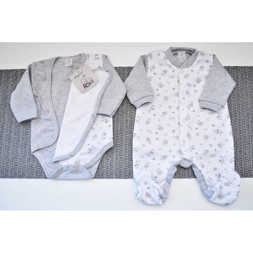 WYPRAWKA dla noworodka do szpitala 5 części szara w zwierzątka wzór 185S