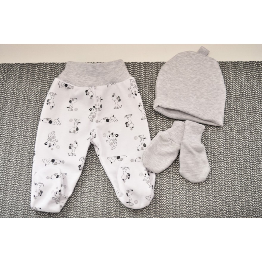 WYPRAWKA dla noworodka do szpitala 5 części szara w pieski wzór 167S