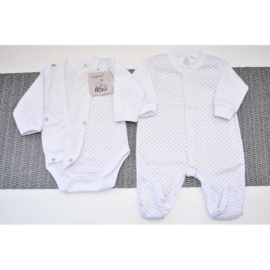 WYPRAWKA dla noworodka do szpitala 5 części biała w gwiazdki wzór 198B
