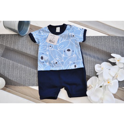 Letni RAMPERS pajac granatowo-niebieski w misie wzór 187G