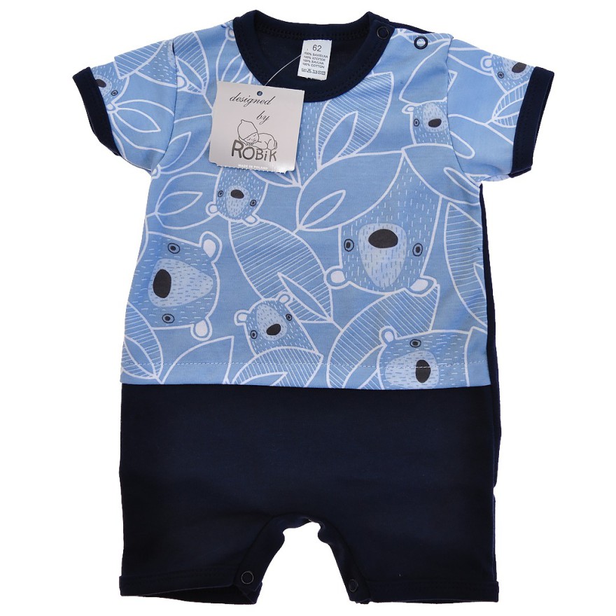 Letni RAMPERS pajac granatowo-niebieski w misie wzór 187G