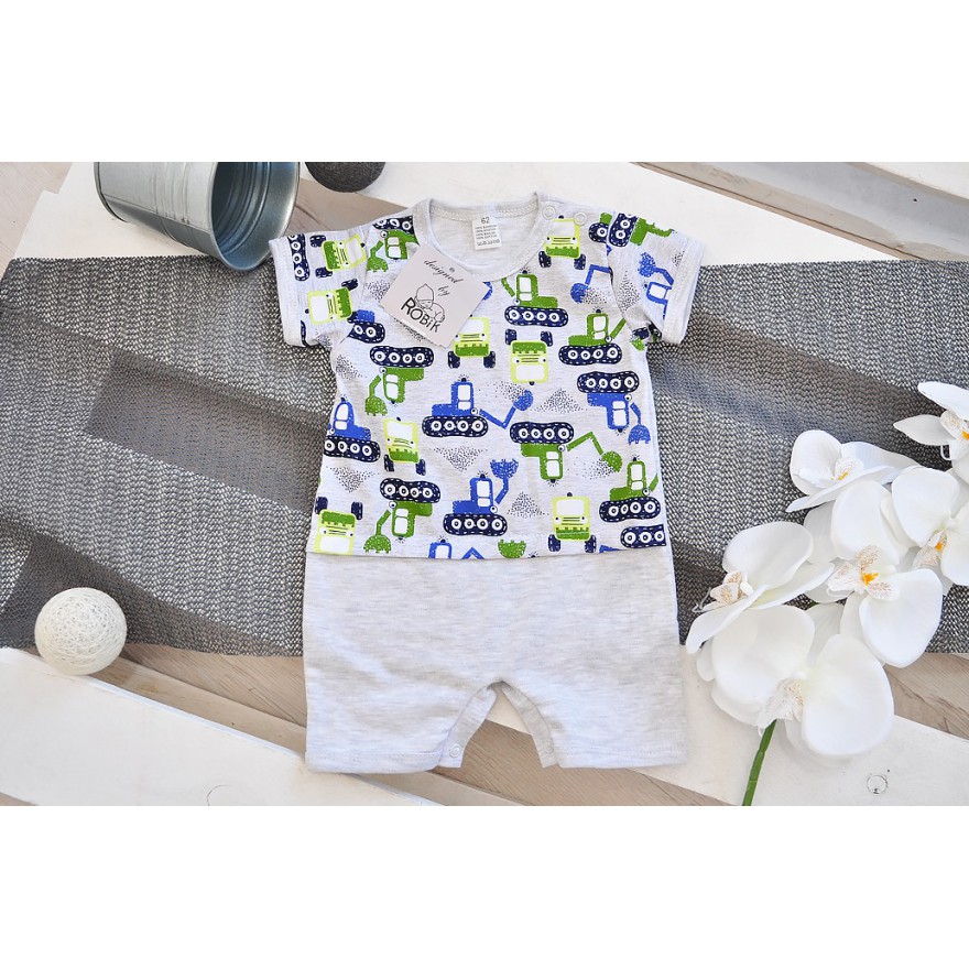 Letni RAMPERS pajac szary w koparki wzór 199S