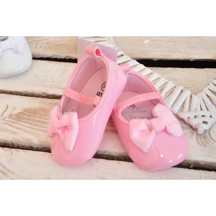 Różowe pantofelki NIECHODKI z kokardą BUCIKI lakierowane