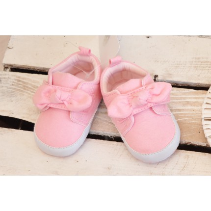 Różowe buciki na rzep z kokardą NIECHODKI z brokatem