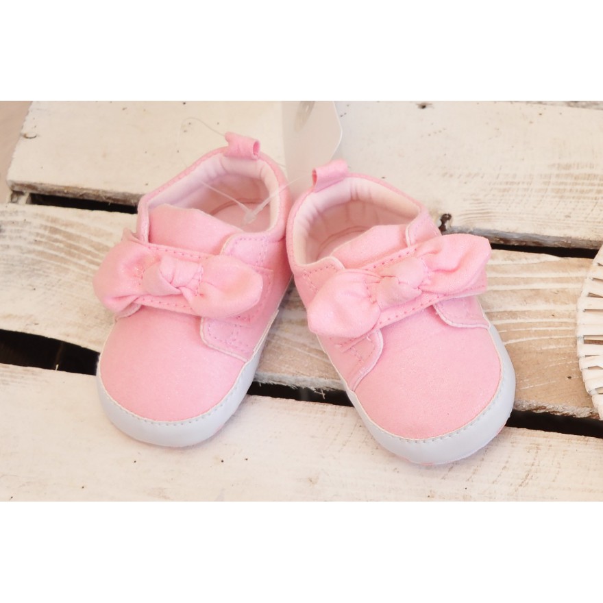 Różowe buciki na rzep z kokardą NIECHODKI z brokatem