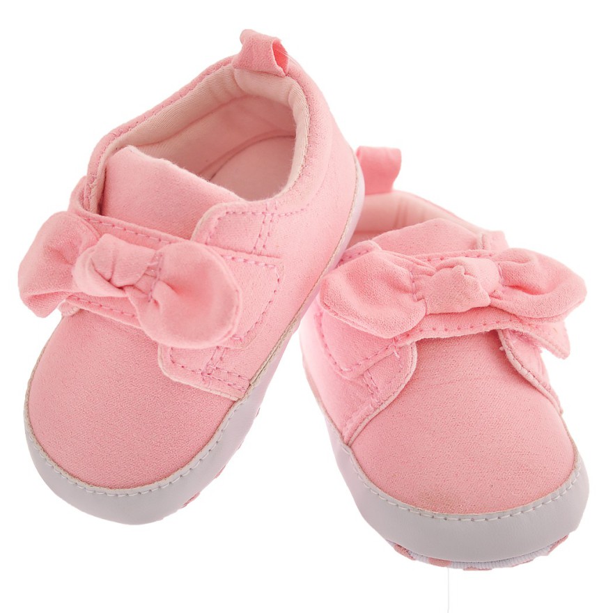 Różowe buciki na rzep z kokardą NIECHODKI z brokatem