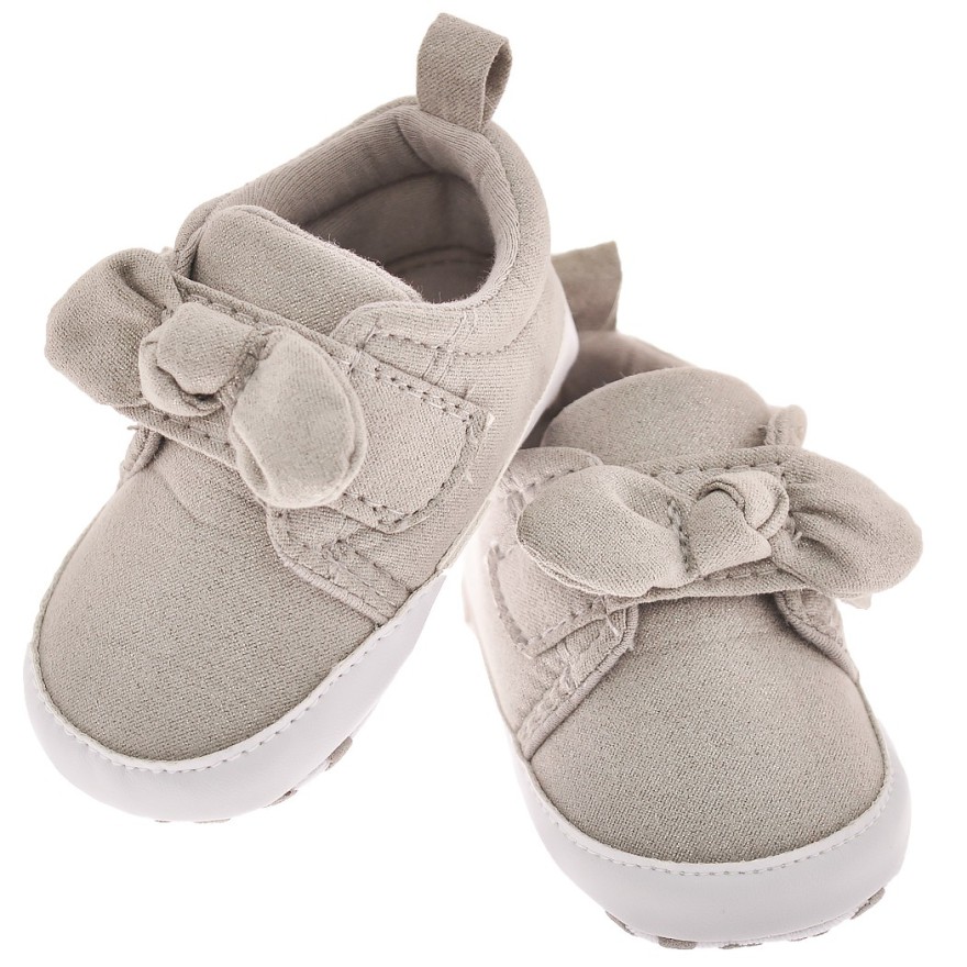 Szare buciki na rzep z kokardą NIECHODKI z brokatem