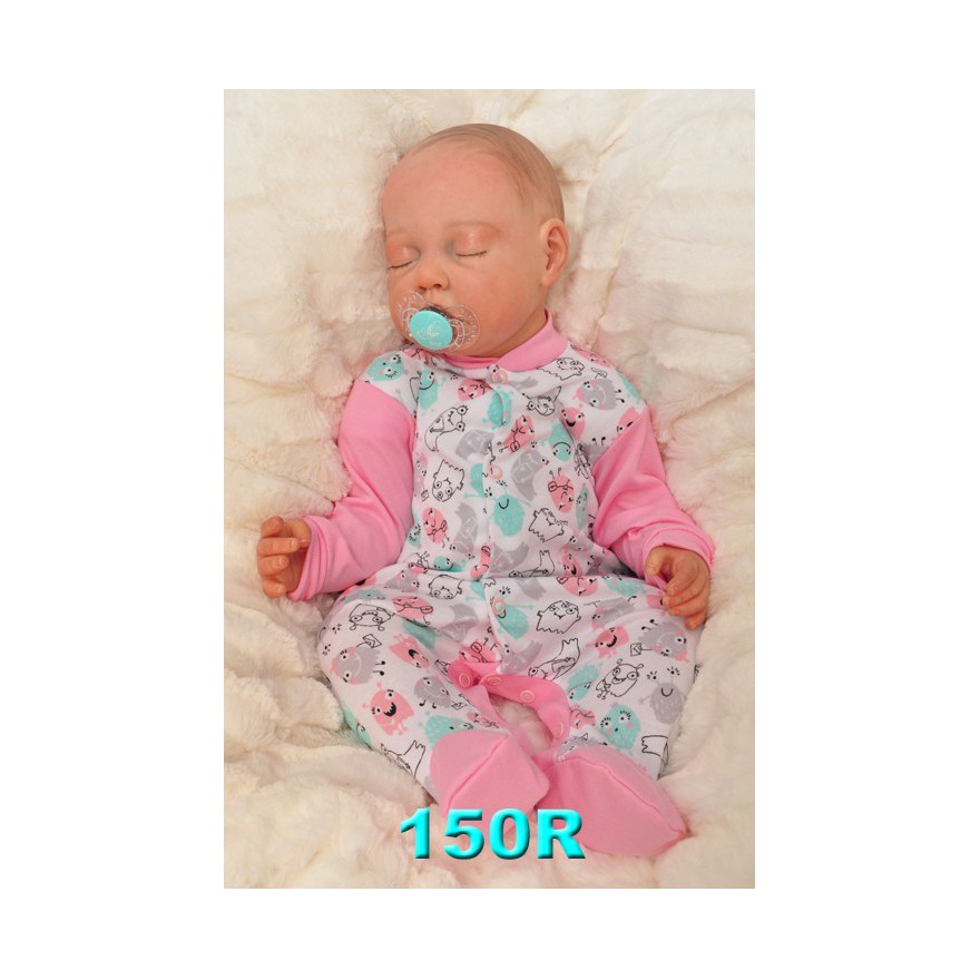 Pajac pajacyk bawełniany różowy w stworki r.50 WCZEŚNIAK wzór 150R