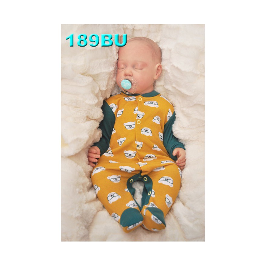 Pajac pajacyk bawełniany musztardowo-butelkowy w misie r.50 WCZEŚNIAK wzór 189BU