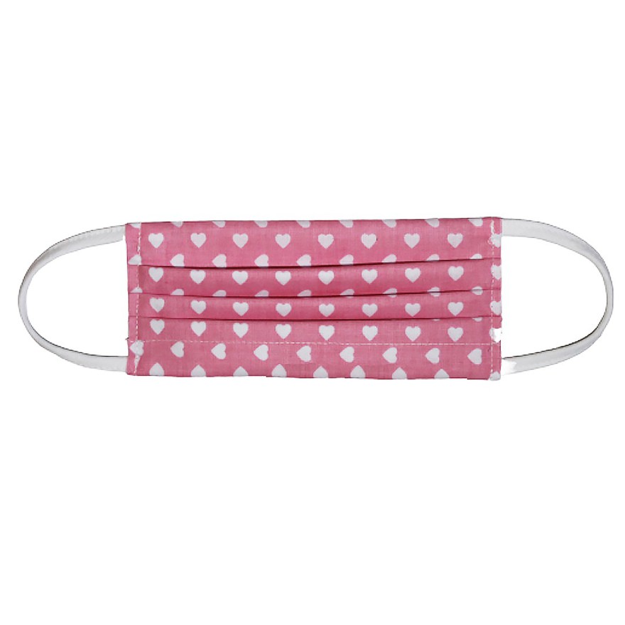Maseczka ochronna na twarz dla dziecka bawełniana, różowa w serca, wielokrotnego użytku