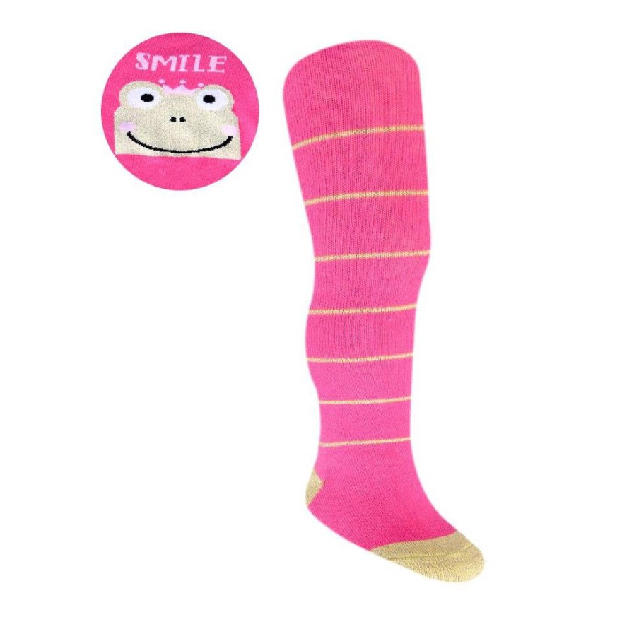 RAJSTOPY frotte różowe z żabką wzór 504