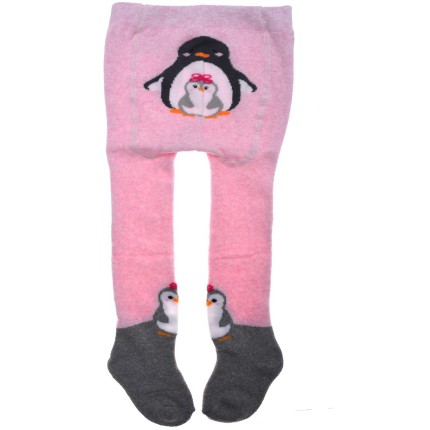 RAJSTOPY frotte różowe z pingwinkami wzór 557