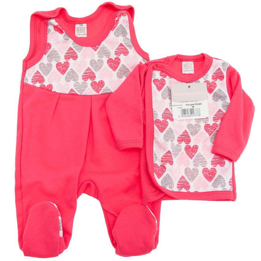 Malinowa WYPRAWKA dla noworodka w serca, koszulka + śpiochy 2cz. wzór 112C