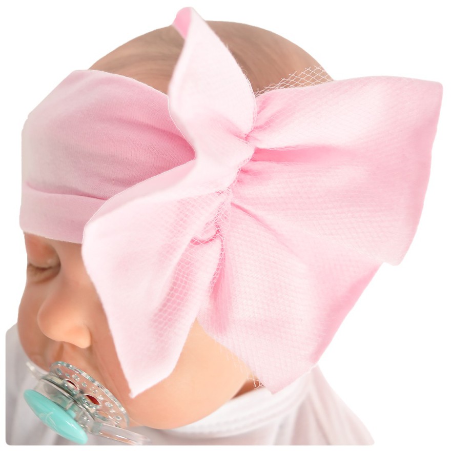 Różowa OPASKA z tiulową kokardą rozmiar uniwersalny