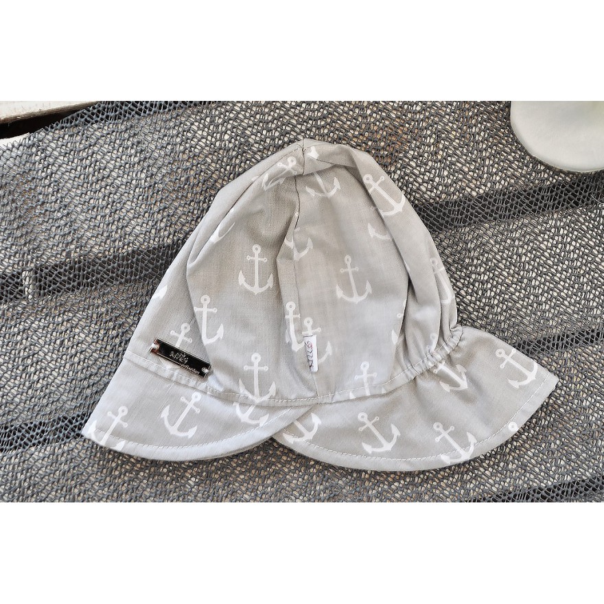 Szary KAPELUSZ KORNEL w kotwice czapka LATO