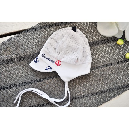 Biała CZAPKA CAPTAIN kotwice PRZECIW POCENIU GŁOWY LATO CHRZEST