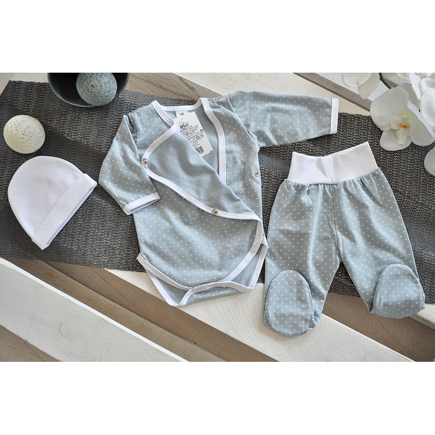 WYPRAWKA dla noworodka do szpitala 3-częściowa szara w kropki