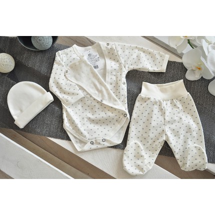 Ecru WYPRAWKA dla noworodka do szpitala w serca 3-częściowa z BIO bawełny