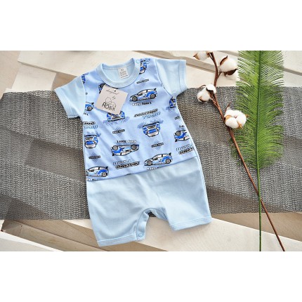 Letni RAMPERS pajac niebieski w auta wzór 200Nn