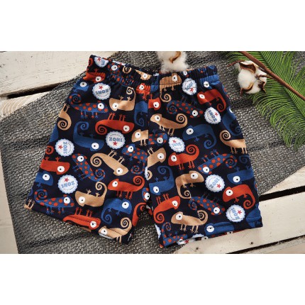 Granatowe KRÓTKIE SPODENKI w kameleony cienkie SZORTY LATO