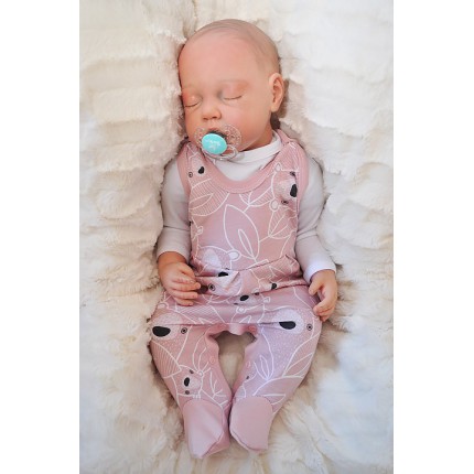 Dziewczęce ŚPIOCHY rozpinane w kroku, r. 50 WCZEŚNIAK pudrowe w misie wzór 339R