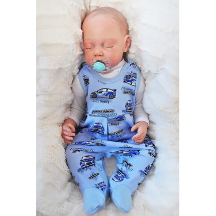 Niebieskie ŚPIOCHY rozpinane w kroku , r. 50 WCZEŚNIAK w auta wzór 200N