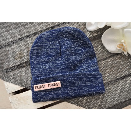 Granatowa ZIMOWA CZAPKA podwójna FUN DAY brokat