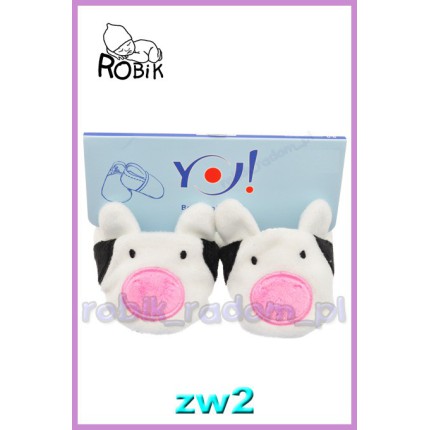 Botki polarowe krówki białe kapcie niechodki ZW2