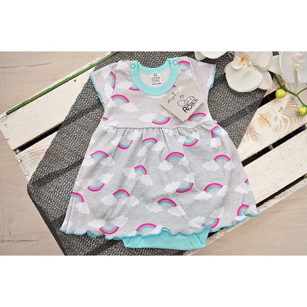 Szara BODY SUKIENKA w tęcze UROCZA PIĘKNE KOLORY LATO wzór 353M
