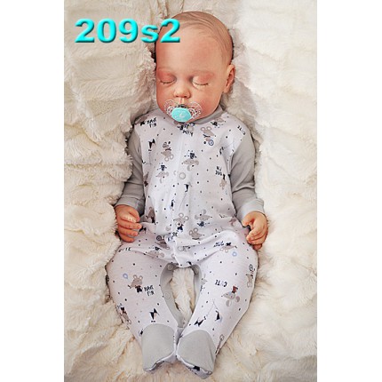 Pajac pajacyk bawełniany szaro-biały w myszki wzór 209s2