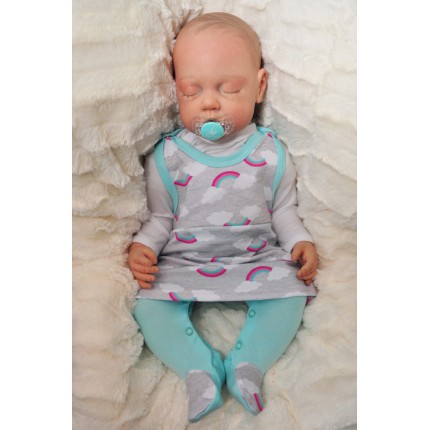 ŚPIOCHY SUKIENKA 2w1 tylko u nas! miętowo-szare w tęcze wzór 353M