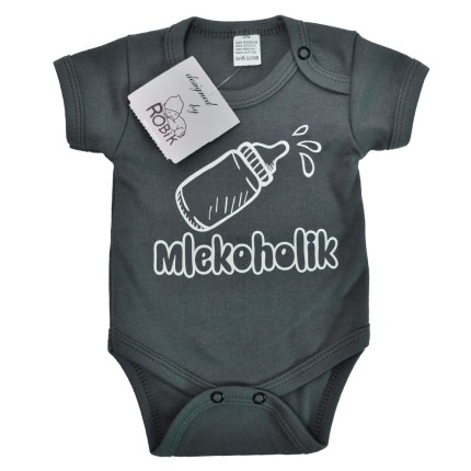 Grafitowe BODY chłopięce "MLEKOHOLIK" krótki rękaw LATO wzór 613kr