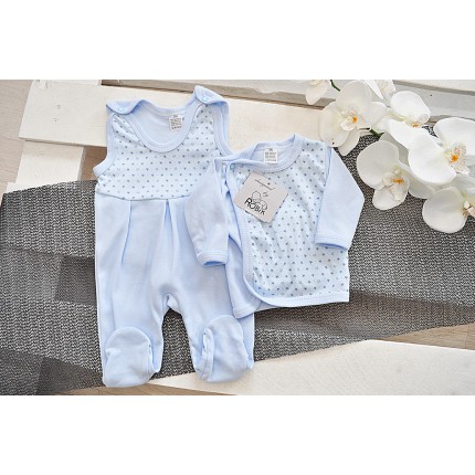 Niebieska WYPRAWKA dla wcześniaka w gwiazdki koszulka + śpiochy 2cz. wzór 213N