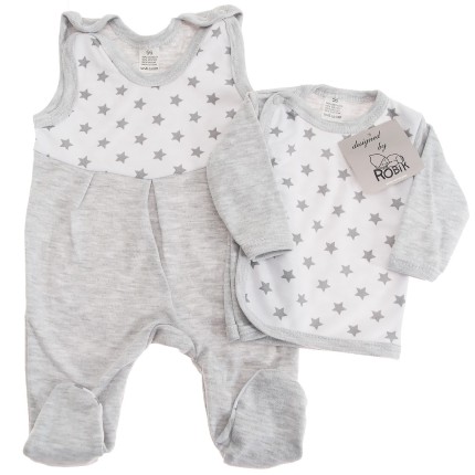 Szara WYPRAWKA dla wcześniaka w gwiazdki koszulka + śpiochy 2cz. wzór 157S
