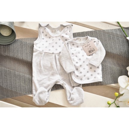 Szara WYPRAWKA dla wcześniaka w gwiazdki koszulka + śpiochy 2cz. wzór 157S