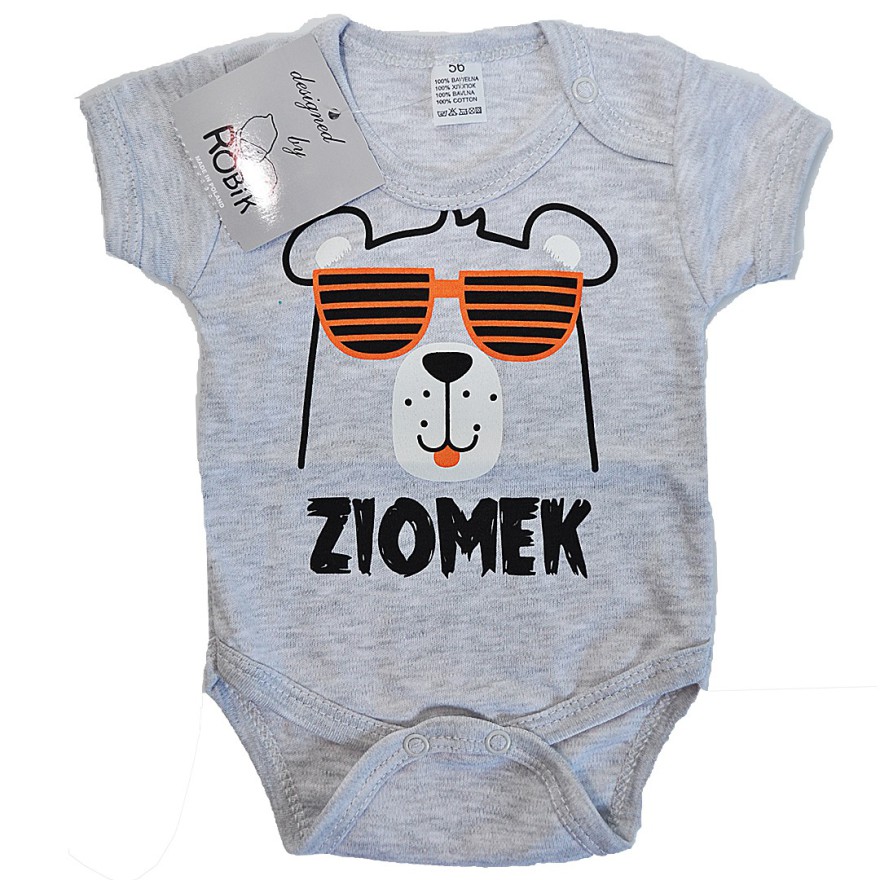 Szare BODY chłopięce MIŚ ZIOMEK krótki rękaw LATO wzór 614kr