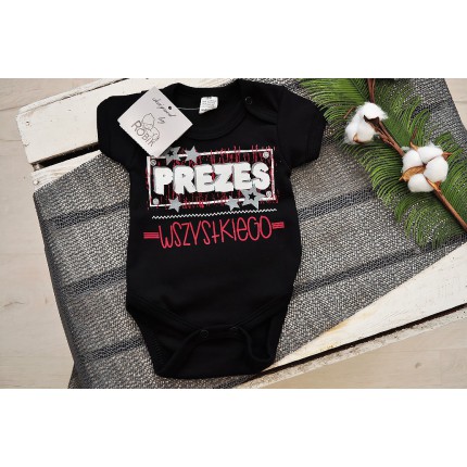 Czarne BODY chłopięce PREZES WSZYSTKIEGO krótki rękaw LATO wzór 619kr