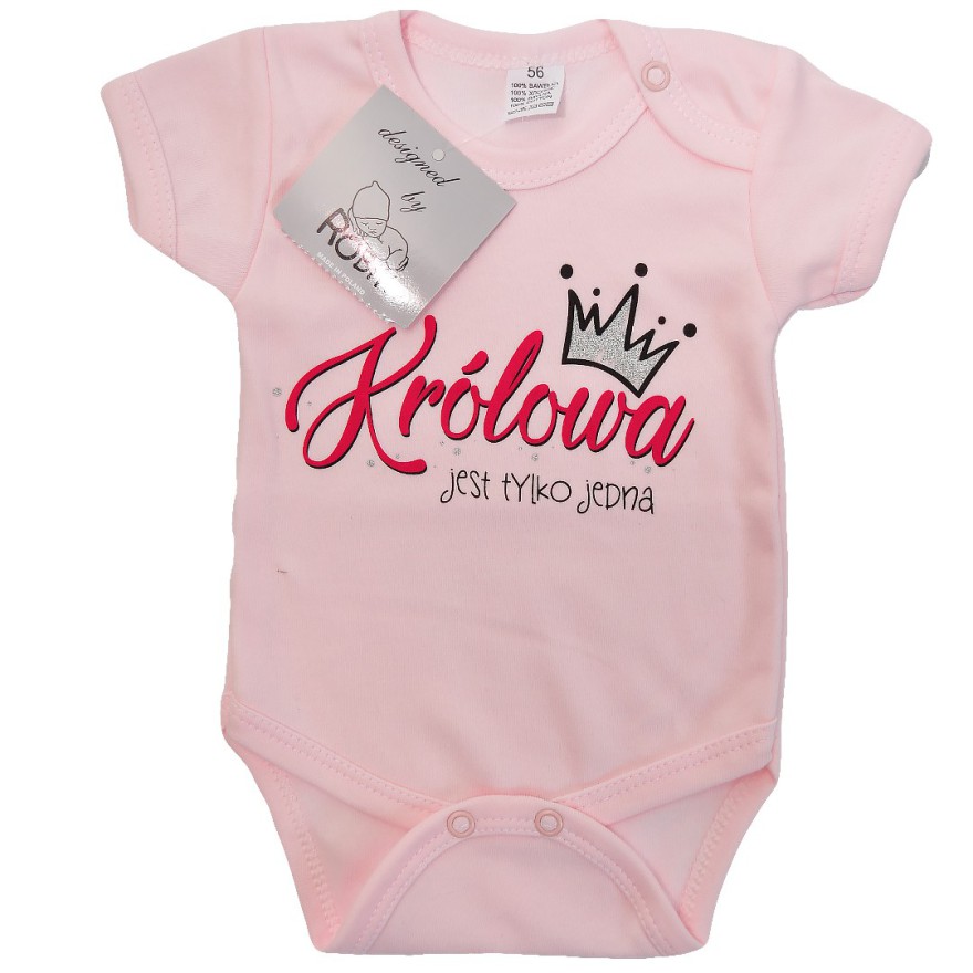 Różowe BODY KRÓLOWA JEST TYLKO JEDNA krótki rękaw LATO wzór 620kr