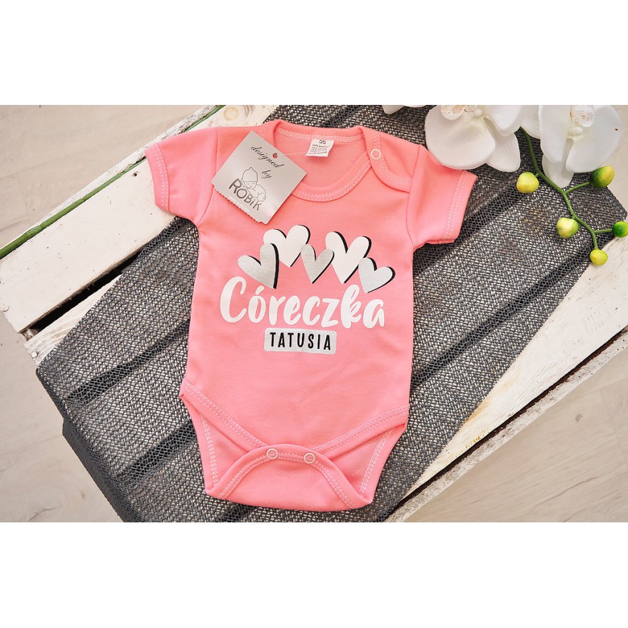 Łososiowe BODY CÓRECZKA TATUSIA krótki rękaw LATO wzór 621kr