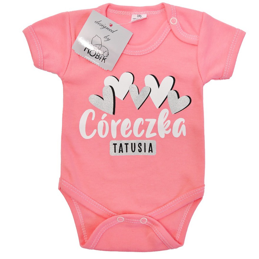Łososiowe BODY CÓRECZKA TATUSIA krótki rękaw LATO wzór 621kr