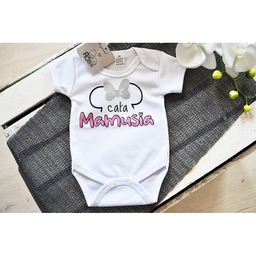 Białe BODY CAŁA MAMUSIA krótki rękaw LATO wzór 623kr