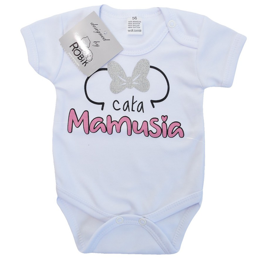 Białe BODY CAŁA MAMUSIA krótki rękaw LATO wzór 623kr
