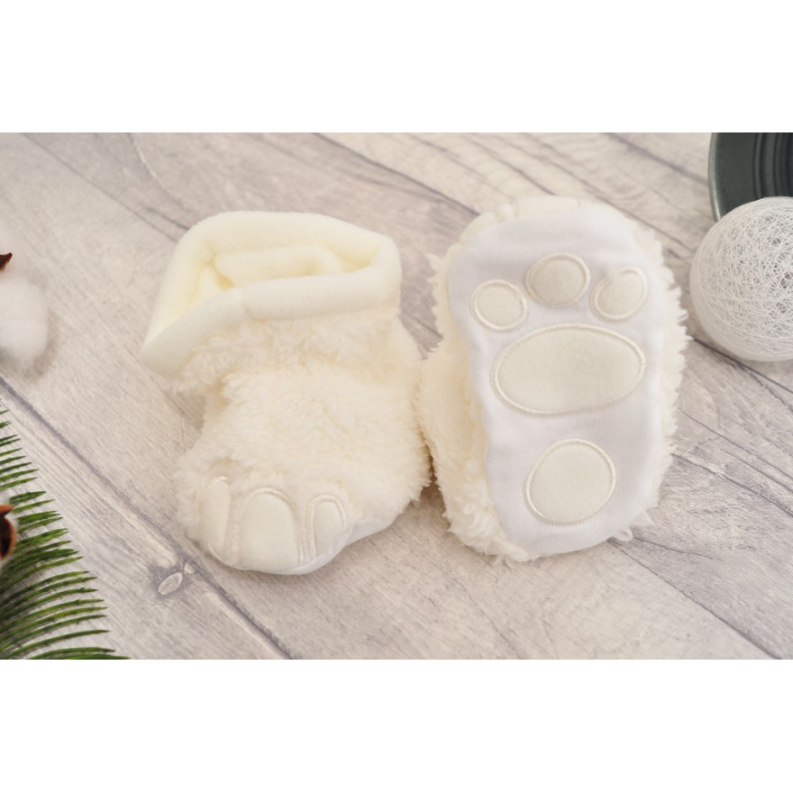 KOSMATE BUCIKI jak LWIE STOPY ecru kapcie niechodki