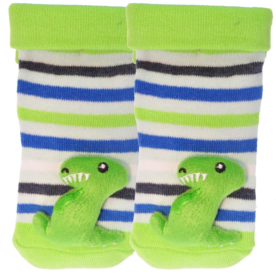 Skarpety z grzechotką chłopięce zielone skarpetki z dinozaurem