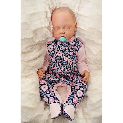 Pajac pajacyk bawełniany różowo-granatowy w kwiaty wzór 359R