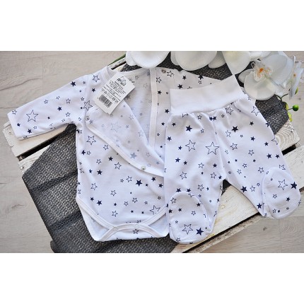 Komplet 2cz body kopertowe półśpiochy biały w granatowe gwiazdki piżamka